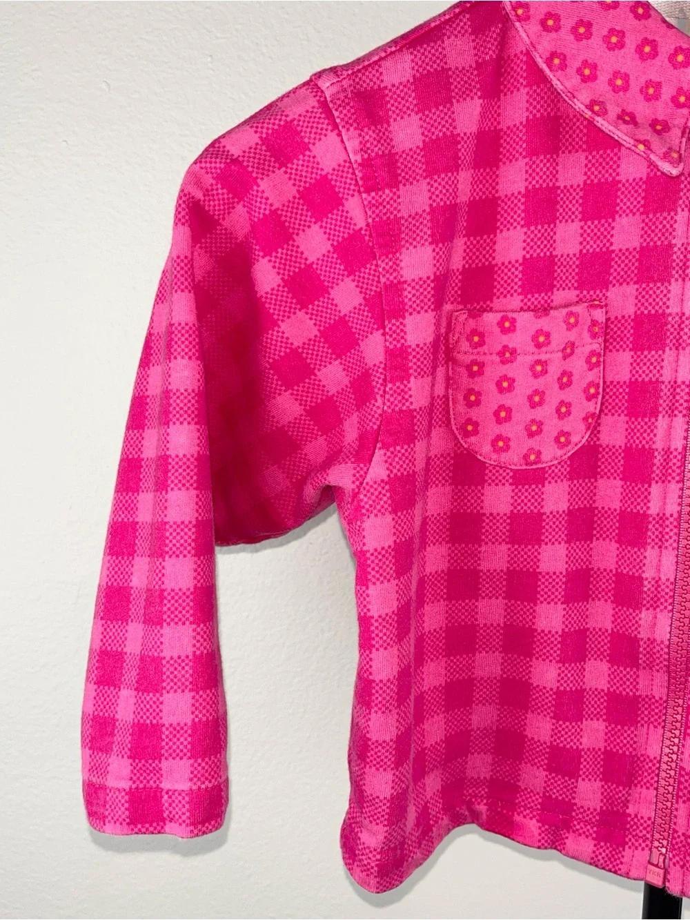 Gymboree (MED) 1990s Pink Plaid Gingham Zip-Up Rainbow Tag Vintage Jacket